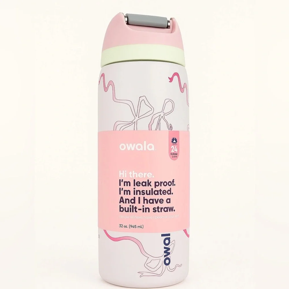 Owala urban outfitters ribbon White Bow  Insulated Water Bottle freesip 🎀